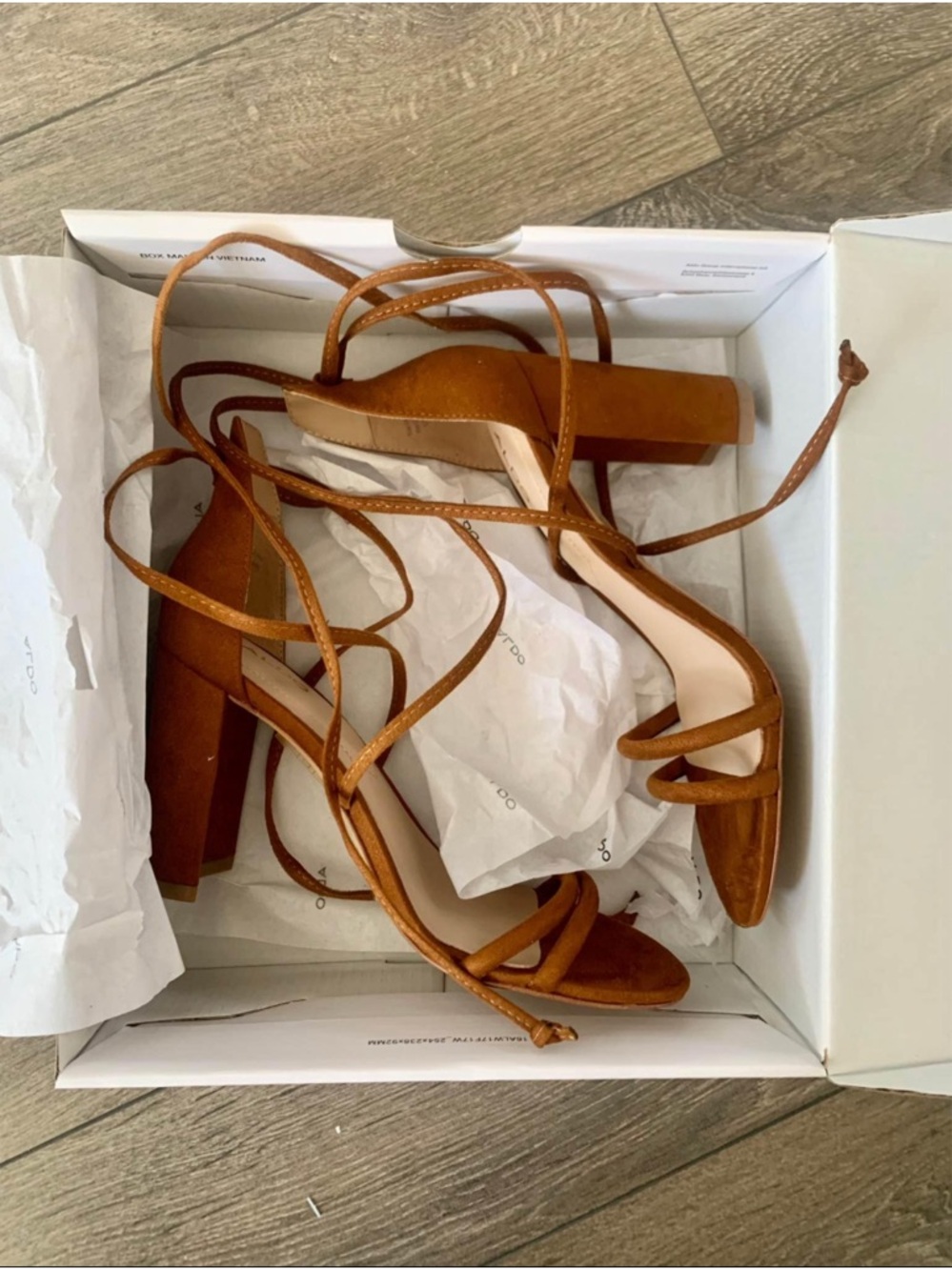 *BRAND NEW* Aldo Cognac Suede Lace-Up Block Heel Sandals